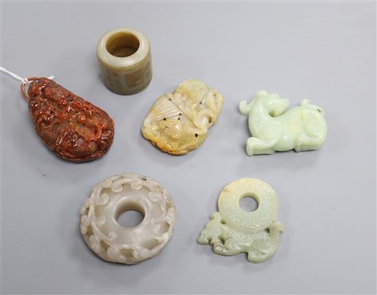 A group of six Chinese jade and hardstone carvings